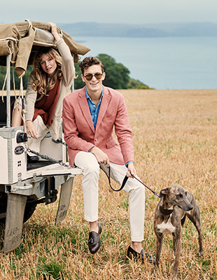 Man with dog wearing linen