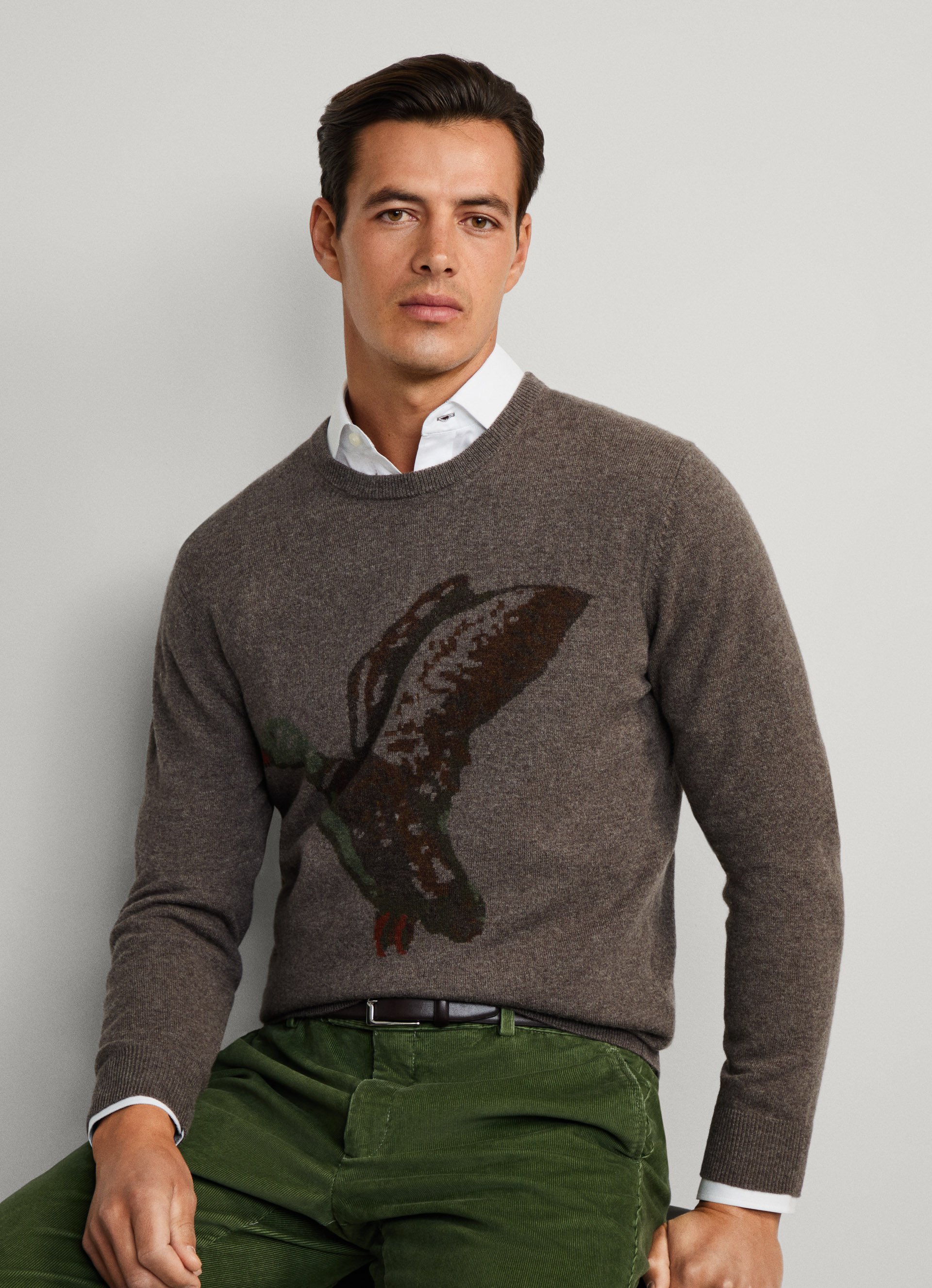 Merino Wool Intarsia Duck Crew-Neck Jumper